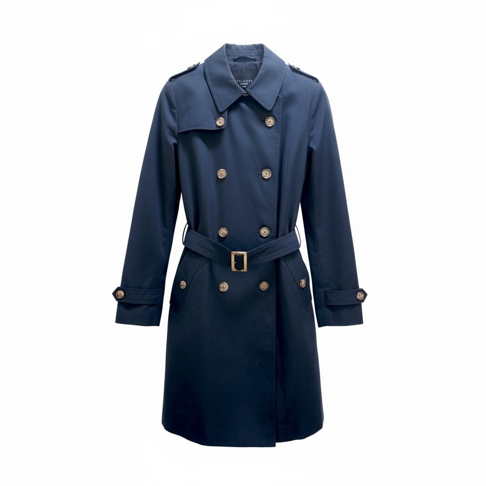 Talbots Women's Classic Trench Coat Size 14 Navy Double Breasted Belted Jacket
